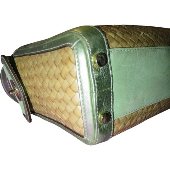 Coach 2005 Limited Edition Raffia & Green Suede Leather Top Handle Tote Satchel - Picture 10 of 16